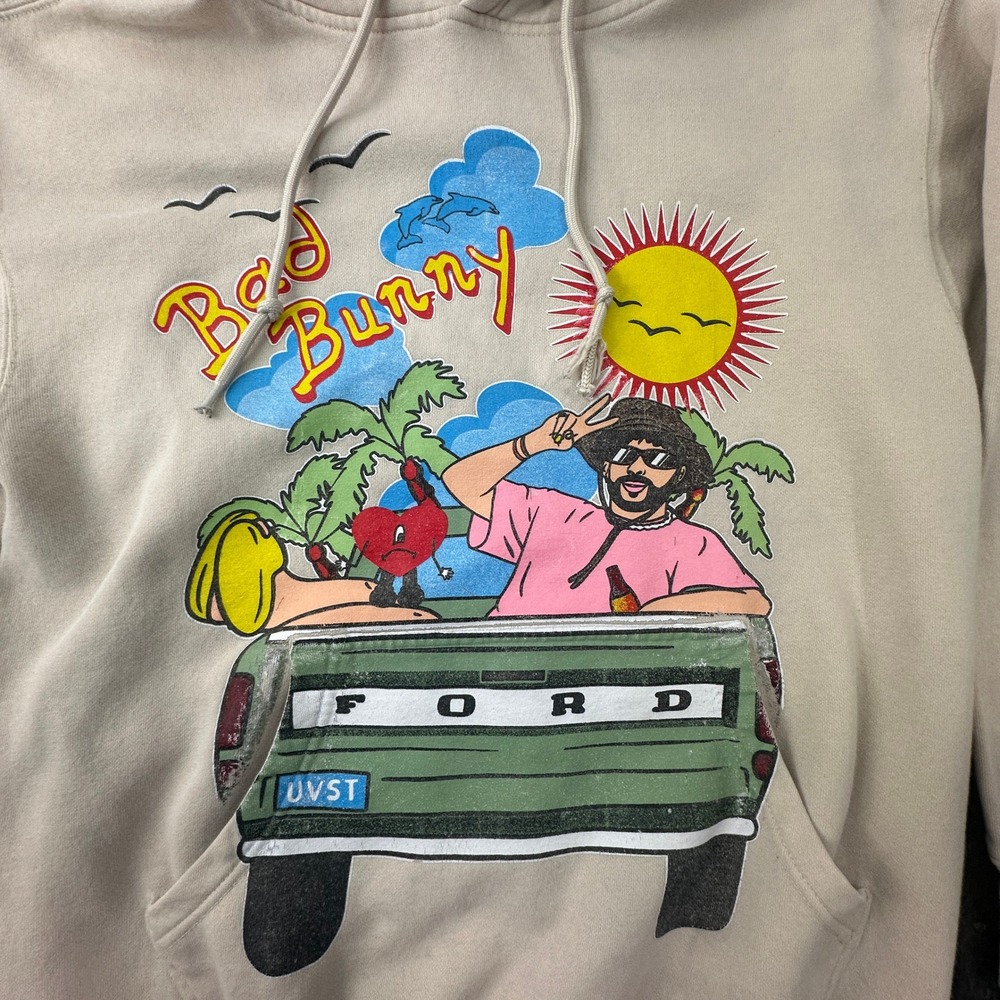 Smart Blanks Hoodie Men Medium Tan Bad Bunny Un Verano Sin Ti Graphic